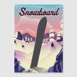 Carte Magnétique Affiche de voyage de snowboard vintage