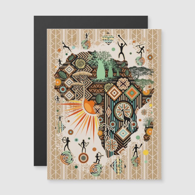 Carte Magnétique Africa Map Decorative Tribal Elements Pattern (Devant / Derrière)