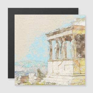 Carte Magnétique Aimant Aquarelle Athènes Grèce - Ruines grecques
