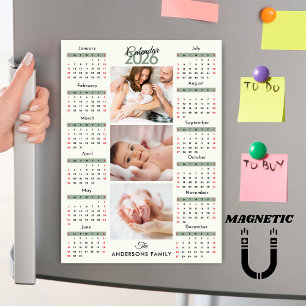 Carte Magnétique Aimant Collage Photo Calendrier 2026 Vert Noir Rou