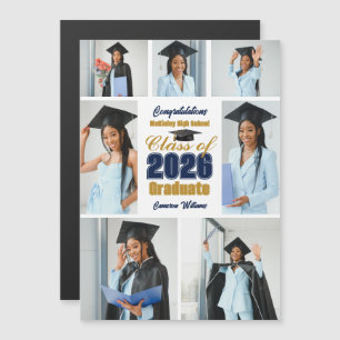 Carte Magnétique Aimant Collage Photo Diplômé Bleu Marine Or 2026
