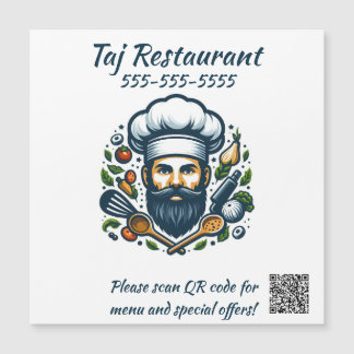 Carte Magnétique Aimant de code QR de restaurant de chef modifiable