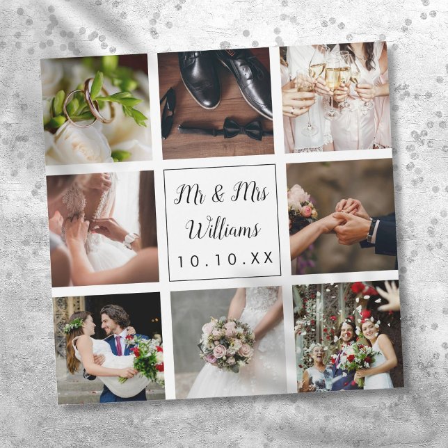 Carte Magnétique Aimant de Collage de Photos de Mariage sur Mesure (Personalized Script Wedding Photo Collage)