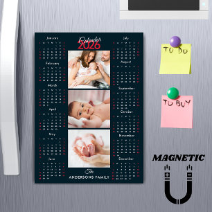 Carte Magnétique Aimant de collage photo Calendrier 2026 Bleu foncé