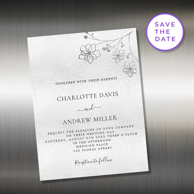 Carte Magnétique Aimant d'invitation de mariage élégant à fleurs d' (Créateur téléchargé)