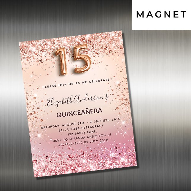 Carte Magnétique Aimant d'invitation Quinceanera rose rose vif (Créateur téléchargé)