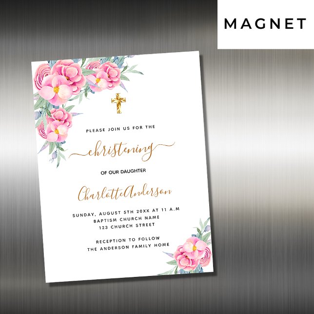 Carte Magnétique Aimant d'invitation rose de fleurs roses (Créateur téléchargé)