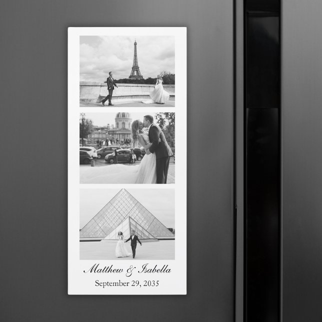 Carte Magnétique Aimant noir et blanc mariage de poche photo (Wedding Black & White Photo Booth Strip Magnet
)