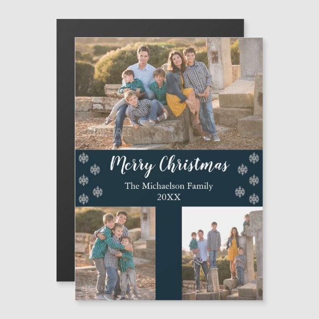 Carte Magnétique Aimant photo de Noël en argent de la Marine (Devant / Derrière)