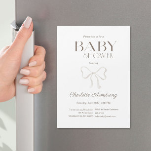 Carte Magnétique Aimant pour Baby Shower avec un Nœud Chic Blanc Pr