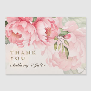 Carte Magnétique Aimant Remerciement Mariage Pivoine Rose Élégant