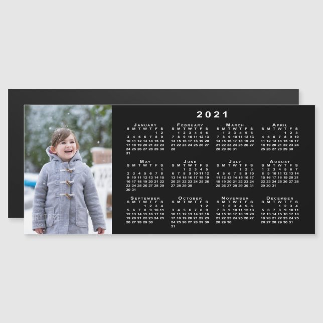 Carte Magnétique Ajouter votre calendrier photo 2021 sur noir (Devant / Derrière)