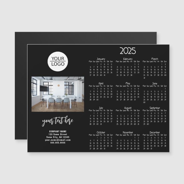 Carte Magnétique Ajouter votre logo 2025 Calendrier Société Photo (Devant / Derrière)