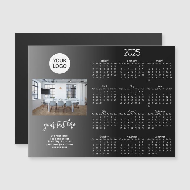 Carte Magnétique Ajouter votre logo 2025 Calendrier Société Photo (Devant / Derrière)