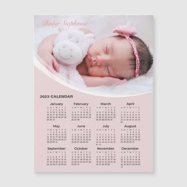 Carte Magnétique Ajouter votre propre bébé photo 2023 Calendrier |  (Devant)