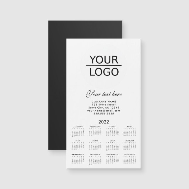 Carte Magnétique Ajoutez votre logo 2022 Calendrier Promotion Entre (Devant / Derrière)