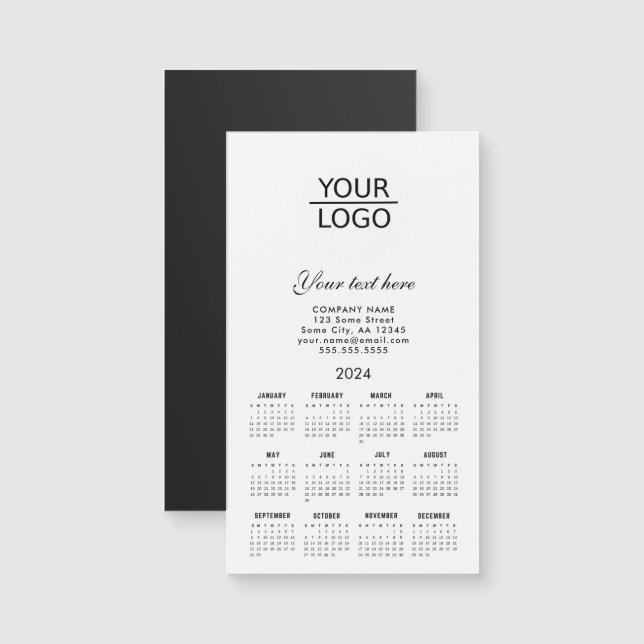 Carte Magnétique Ajoutez votre logo 2024 Calendrier Promotion Entre (Devant / Derrière)