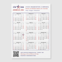 Carte Magnétique Amérique 250 Patriotic 2026 Calendrier Keepsaké