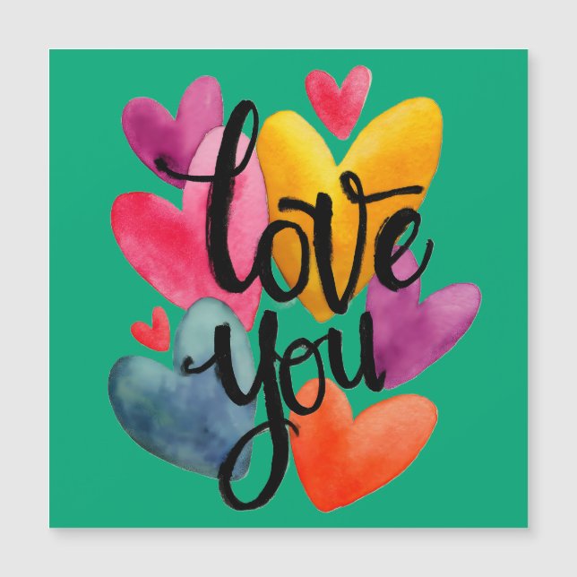 Carte Magnétique Amour aquarelle vibrant : "Je t'aime" écrit à la m (Devant)