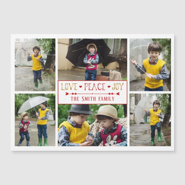 Carte Magnétique Amour de fête, Paix, Joie | Six Collage de Photos (Devant)