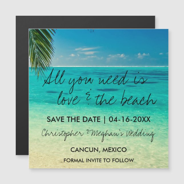 Carte Magnétique Amour et mariage sur la plage Sauvez la date (Devant / Derrière)