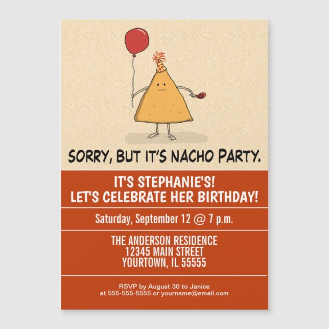 Carte Magnétique Amusant C'est la fête du Nacho Anniversaire (Devant)