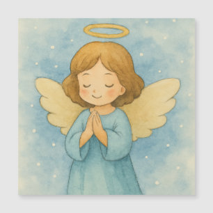 Carte Magnétique Ange de Noël paisible dans un ciel à l'aquarelle