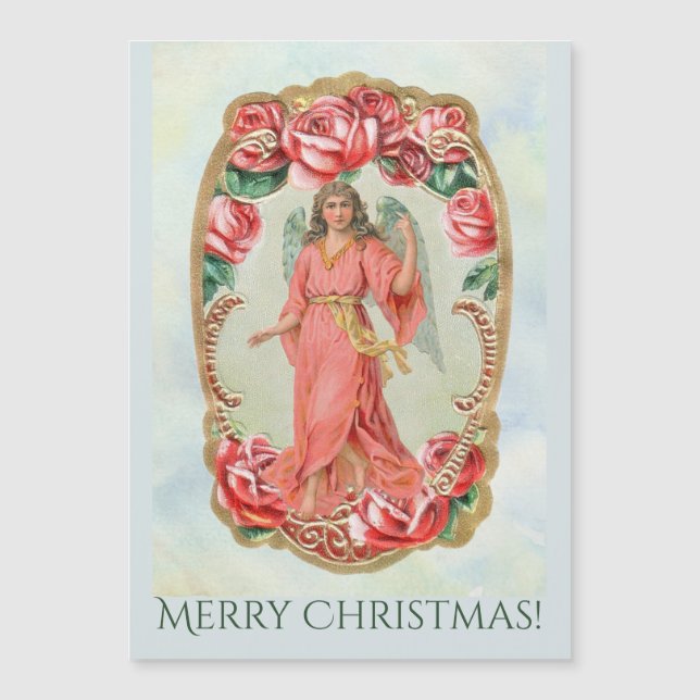 Carte Magnétique Ange victorien de Noël encadré par Red Roses Gold (Devant)
