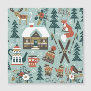 Carte Magnétique Animaux de la Forêt : Hiver Vintage Sans Couture.