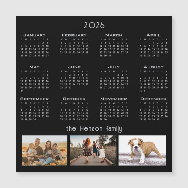 Carte Magnétique Année 2026 Calendrier 3 Famille Photo Collage Magn (Devant)