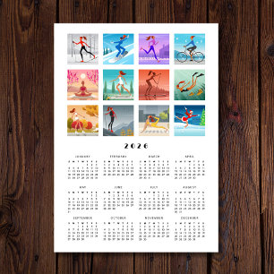Carte Magnétique Année 2026 Sport Fitness Femme Calendrier féminin
