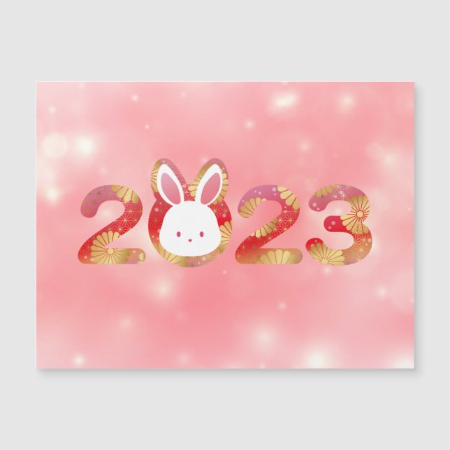 Carte Magnétique Année du lapin 2023, Nouvel An chinois, (Devant)