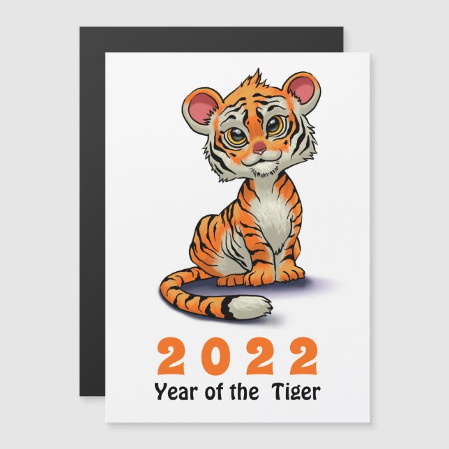 Carte Magnétique Année du Tiger 2022 Cute Orange Cartoon Cub (Devant / Derrière)
