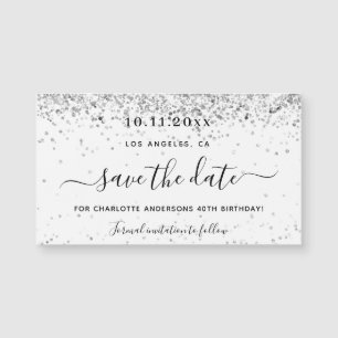 Carte Magnétique Anniversaire blanc argent parties scintillant enre