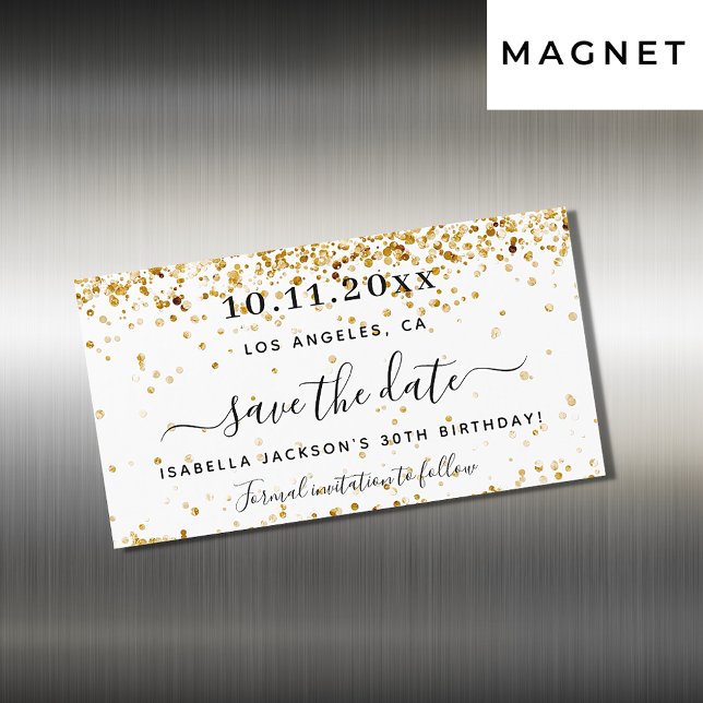 Carte Magnétique Anniversaire blanc or élégant Enregistrer l'aimant (Créateur téléchargé)