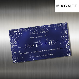 Carte Magnétique Anniversaire bleu marine argent enregistrer la dat