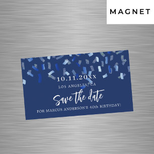 Carte Magnétique Anniversaire bleu marine confetti enregistrer la d