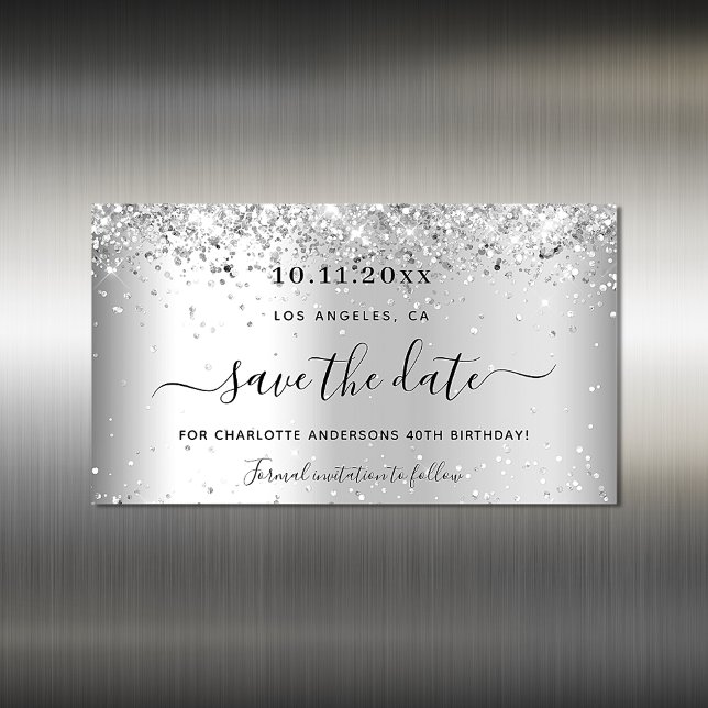 Carte Magnétique Anniversaire fête argent parties scintillant enreg (Créateur téléchargé)