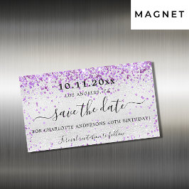 Carte Magnétique Anniversaire fête argent violet enregistrer la dat