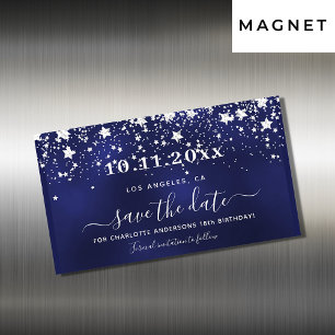 Carte Magnétique Anniversaire marine bleu argent enregistrer date a