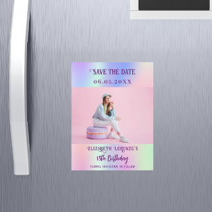 Carte Magnétique Anniversaire photo rose holographique Enregistrer 