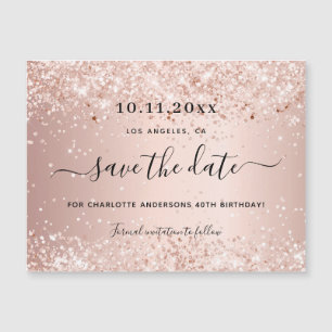 Carte Magnétique Anniversaire rose or parties scintillant enregistr