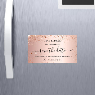 Carte Magnétique Anniversaire rose or parties scintillant enregistr