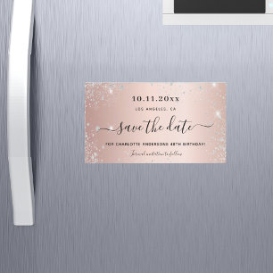 Carte Magnétique Anniversaire rose or parties scintillant enregistr