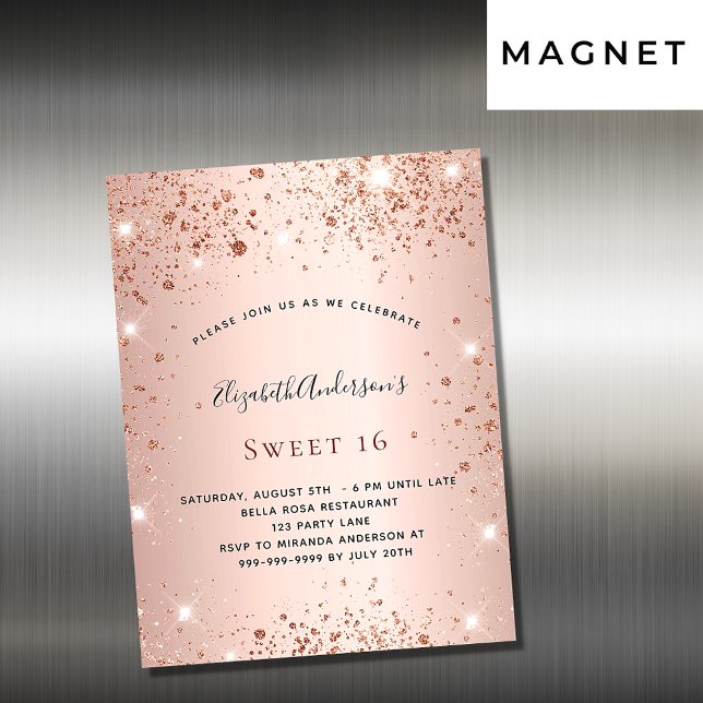 Carte Magnétique Anniversaire rose or rousse parties scintillant in (Créateur téléchargé)