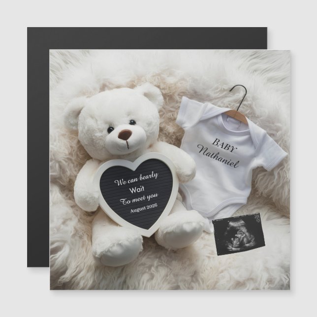 Carte Magnétique Annonce de grossesse blanche minimale neutre  (Devant / Derrière)