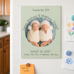 Carte Magnétique Annonce de naissance jumeaux aimant photo cercle m