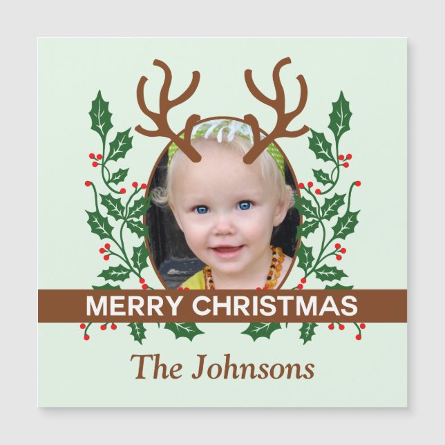 Carte Magnétique Antlers de rennes de Noël Personnaliser la photo (Devant)