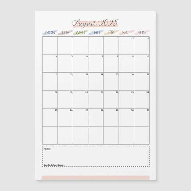 Carte Magnétique Août 2025 Calendrier magnétique (Devant)