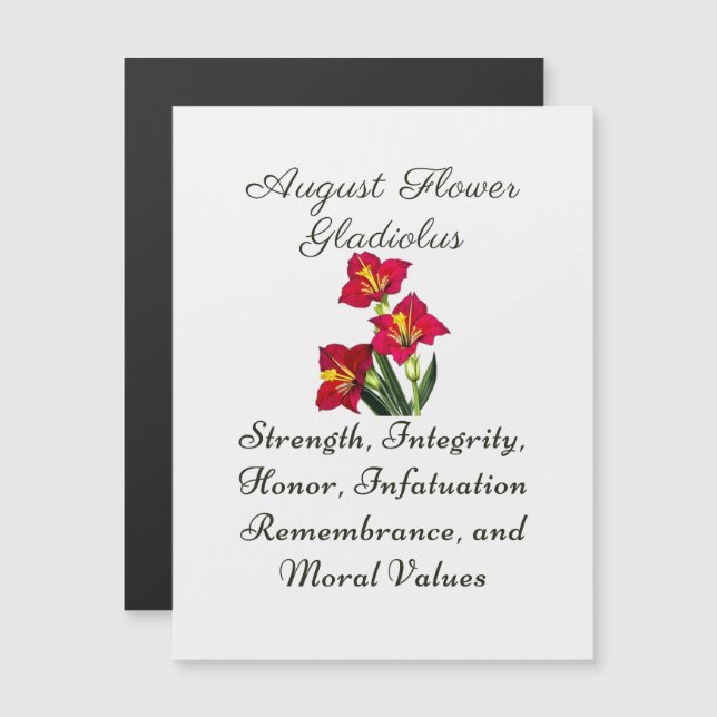 Carte Magnétique Août Mois de naissance Fleur Gladiolus Cadeau de n (Devant / Derrière)